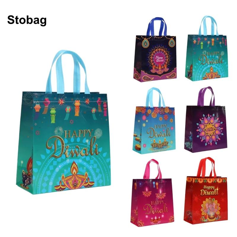 

StoBag 8/20pcs Diwali Holiday Non-woven Gift Tote Bag Large Fabric Kids Packaging Handbag Waterproof Storage Reusable Pouch