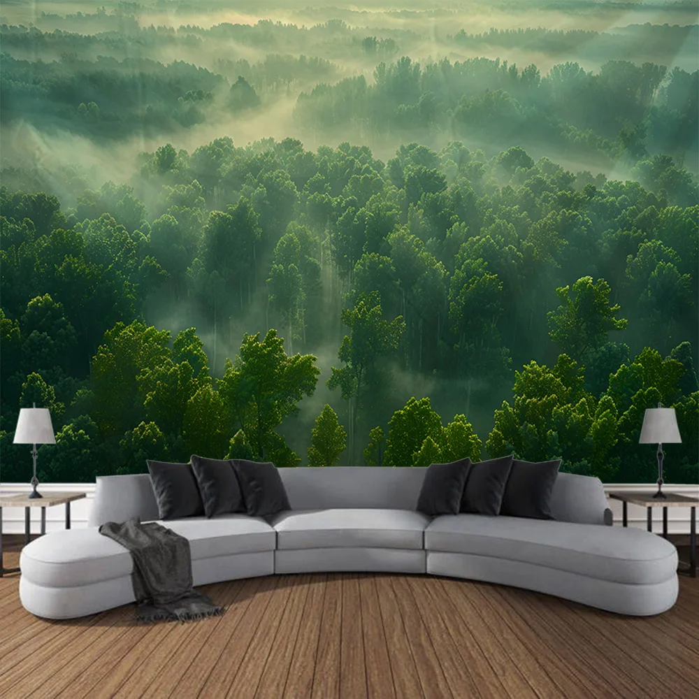 

Misty forest trees natural scenery tapestry beautiful room decoration hanging cloth large-sized Nordic tapestry home decoration