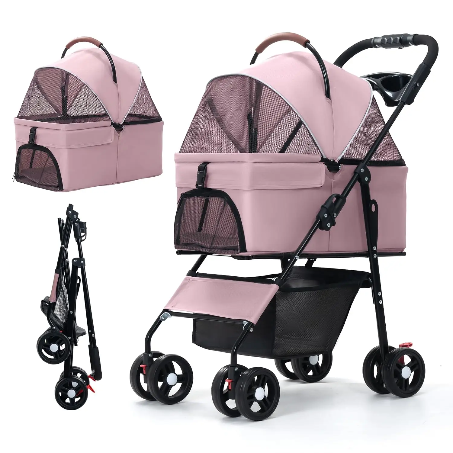 Pink Pet Stroller for Small to Medium-Sized Cats and Dogs