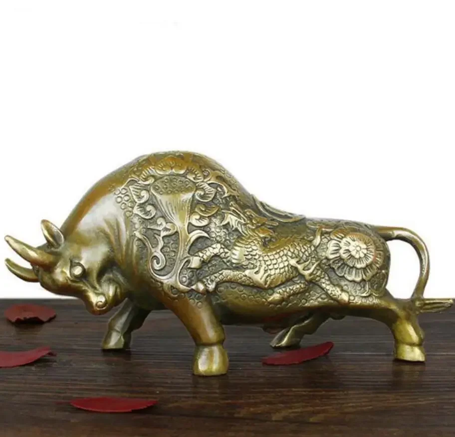 Copper Statue Pure Copper Cow Statue Pure Copper Crafts Wind Buffalo Ornaments Animal Decorations Good Luck Wall Street Lucky