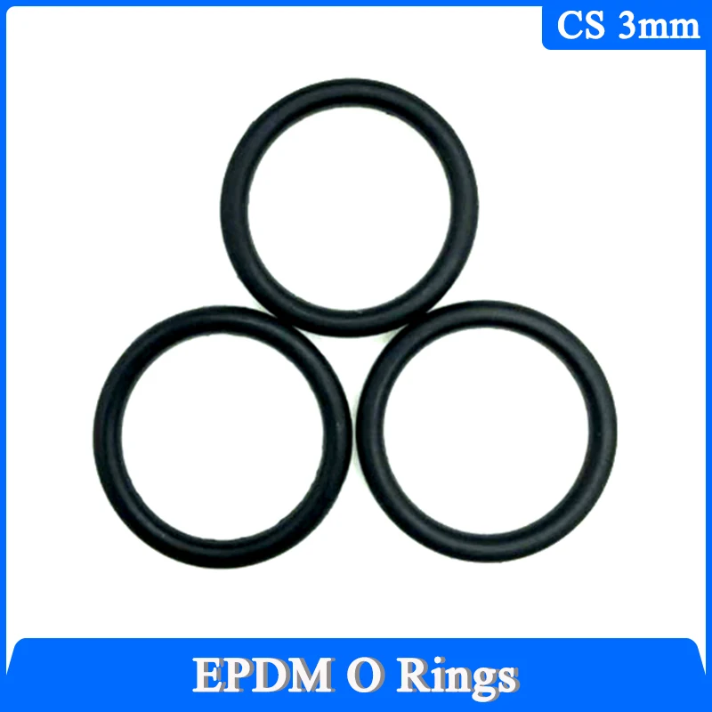 

10/50Pcs EPDM O Rings Black CS 3mm OD 10 ~ 100mm Acid and Alkali Resistance Water Resistance Friction Resistance o-ring