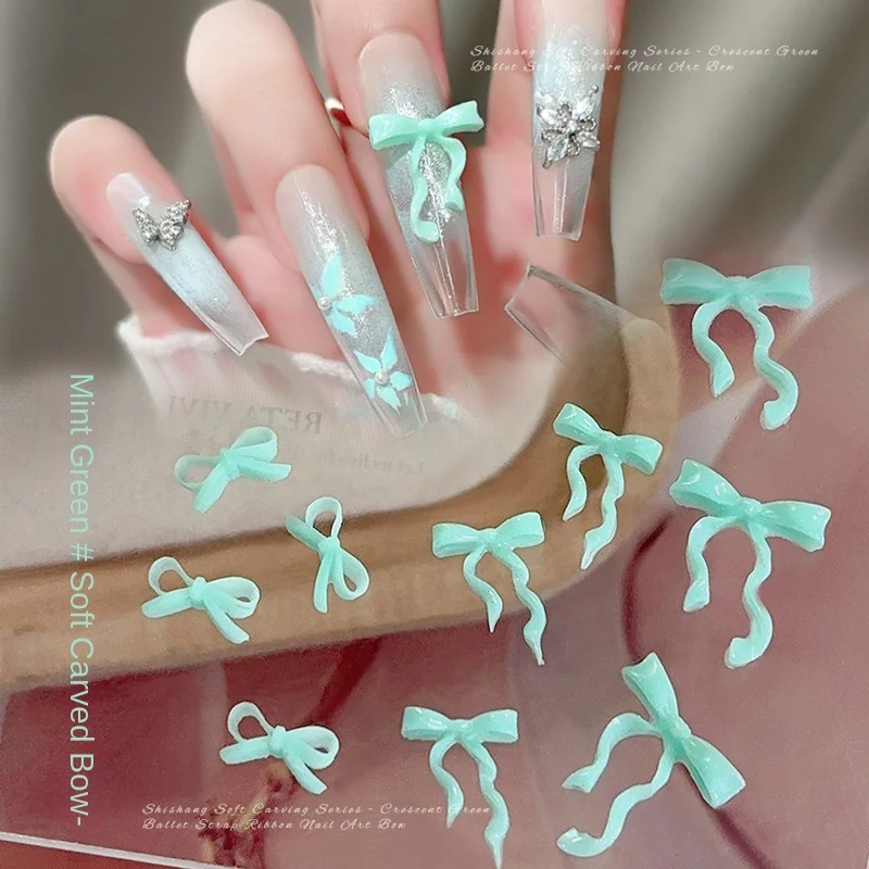 

30/50pcs Mint Green Soft Sculpted 3D Bow / Bow Tie for DIY Press-On Nails Accessories