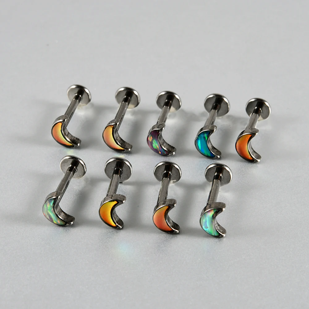 1PC G23 Titanium Moon Flash Film Internal Thread Labret Lip Ring Opal Ear Cartilage Tragus Helix Daith Piercing Body Jewelry