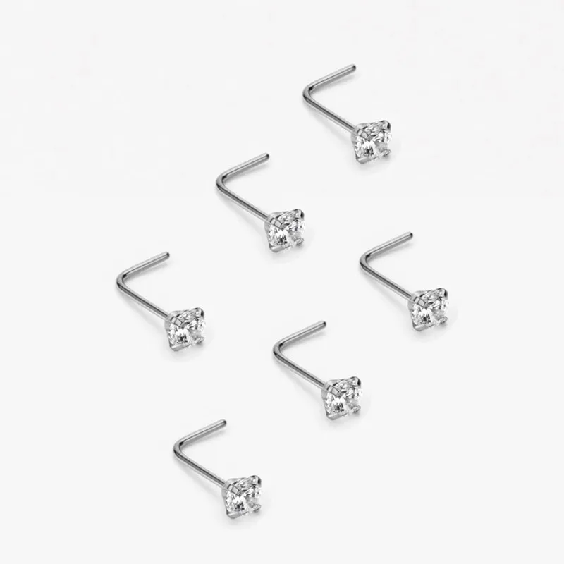 6 stylish stainless steel zircon nasal septum pierced studs 20G mini nose ring earring pierced studs lady body pierced accessori image 4