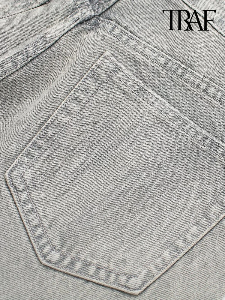 TRAF  กางเกงยีนส์ผู้หญิงสไตล์วินเทจ, กางเกงยีนส์แฟชั่นแบบประกบกันตกแต่งกางเกงขาม้านุ่มใส่สบาย