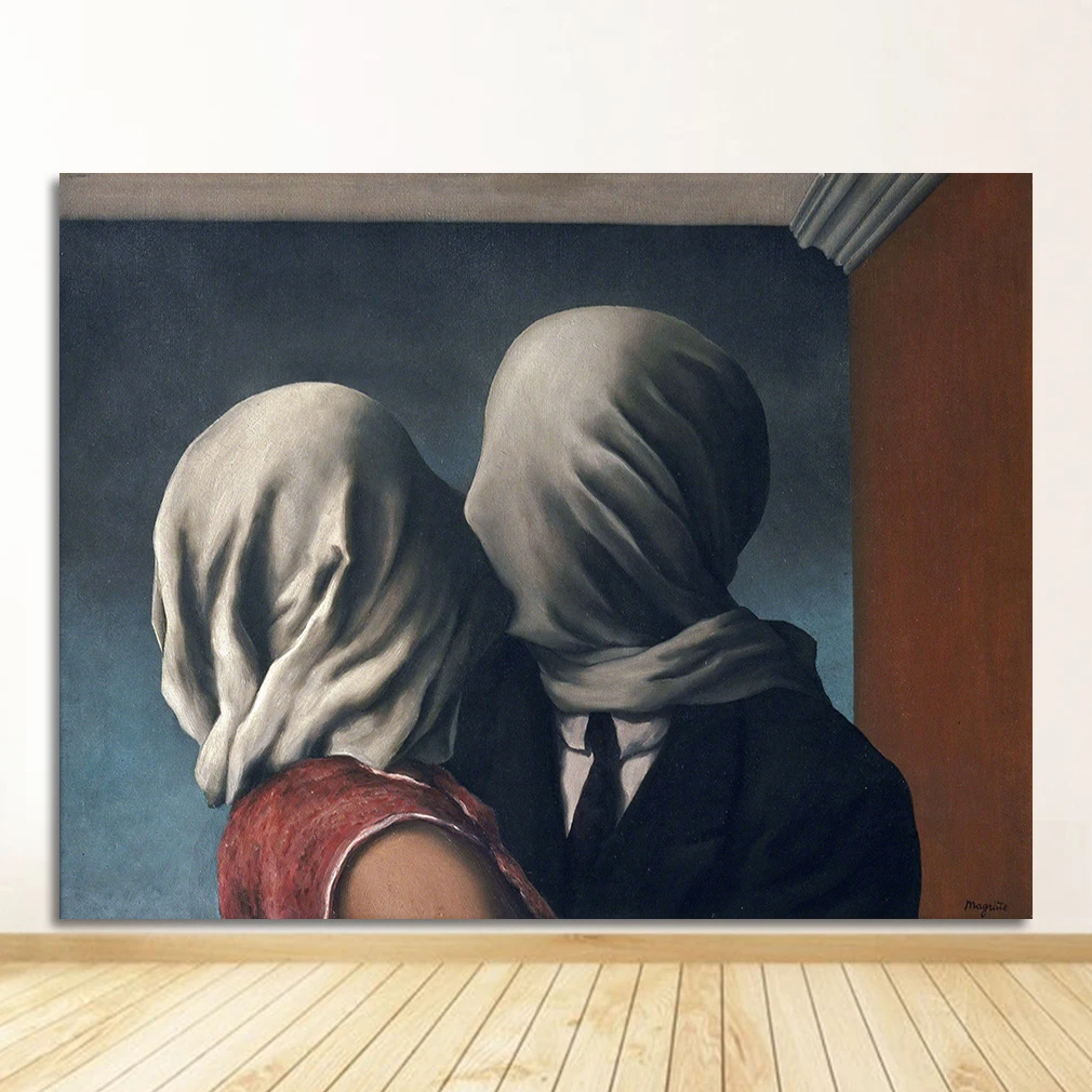 Magritte Works Surrealism the Lovers Abstract Posters Pictures Canvas Wall Art Home Decor Paintings for Living Room Decoration