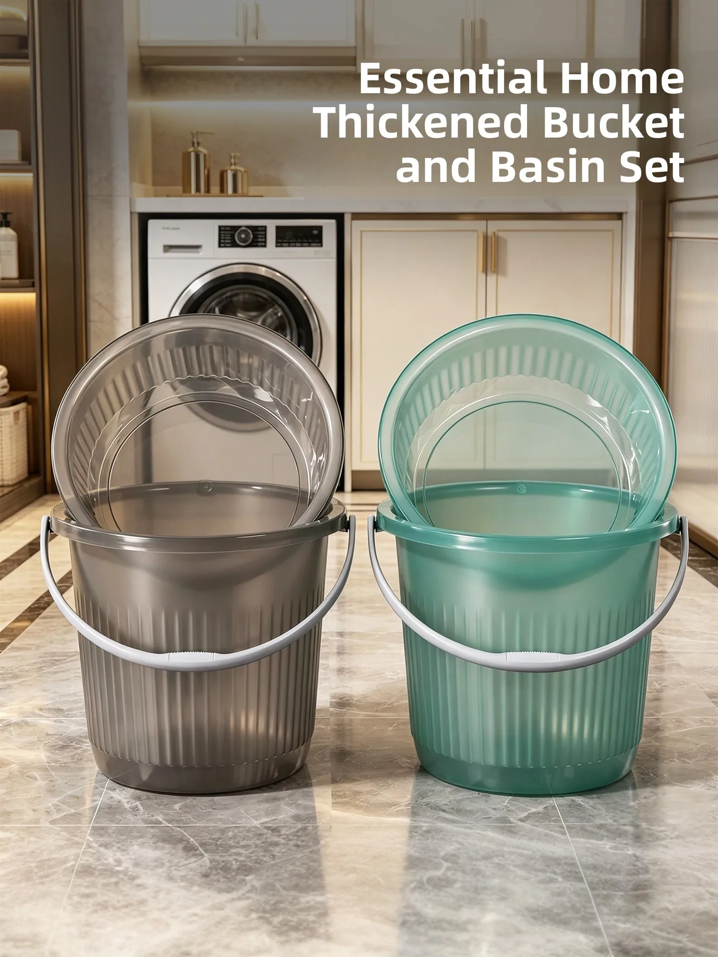 

Thickened Plastic Handheld Water Bucket Set for Washing And Bathing Home Use Transparent Large Size Storage Bucket for Studen...