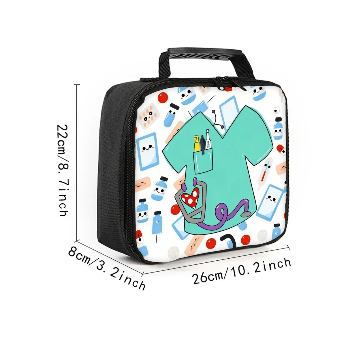 Medical Graffiti Print Lunch Bag for Boys/Girls Best Gift 2D Flat Cartoon Design for School and Outdoor Handheld Picnics Bags