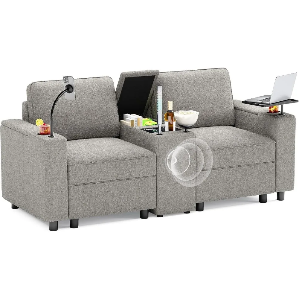 Theater Seating, Power Conscle with Cup Holders, Bluetooth Stereo, Theater Seats with Power Grommet, Wireless Charging, Sofa Set