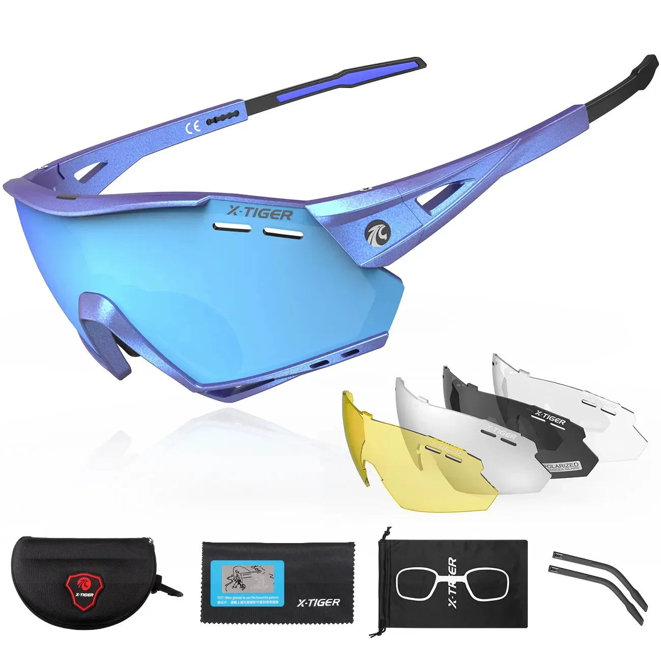 

X-Tiger Polarized Cycling Glasses 5 Lenses Cycling Glasses Sports Men's Sunglasses TR90 Frame MTB Road Bike Cycling Glasses
