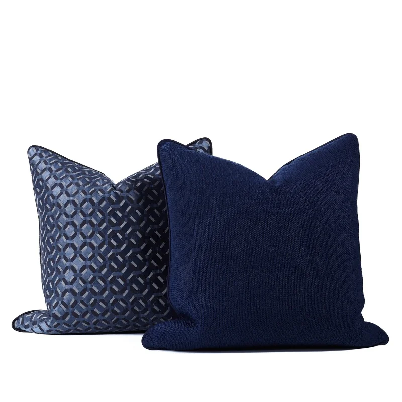 Deep Blue Color Pillows Simple Geometric Cushion Case Luxury Classical Square Decorative Pillow Cover For Sofa Chair Home Decor