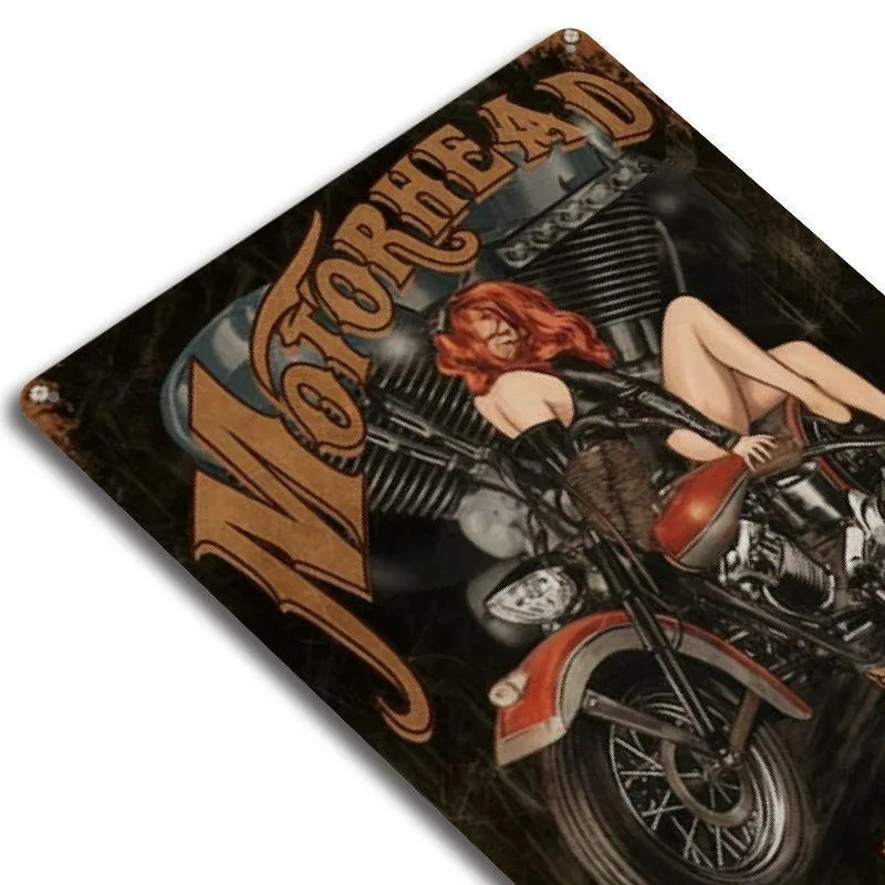 Colgante de pared de metal de hierro de estilo retro, pieza de 8x12 pulgadas con logotipo de metal para mujeres que montan motocicletas, adecuado para decoración de paredes