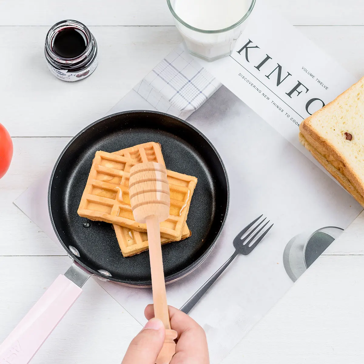 

8Pcs Wood Honey Stirring Sticks Spiral End Wooden Dippers for Honey Syrup Jar Stirring Baking Party Favor Syrup Stirrer