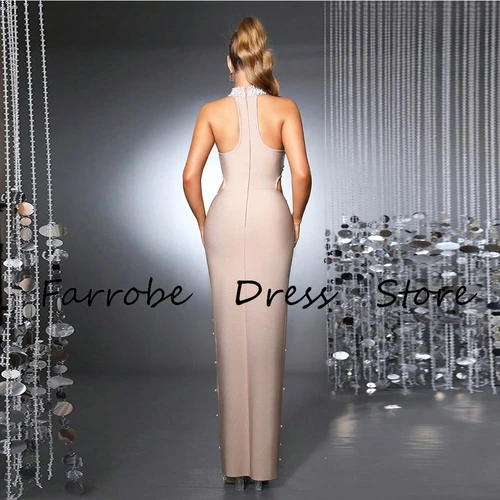 Imagen 2 del producto Vestido de Noche Personalizado Estilo Saudí, Sin Mangas, para Fiesta de Bodas, Largo hasta el Suelo, Corte Sirena, Cuello Redondo, con Cuentas, para Mujer