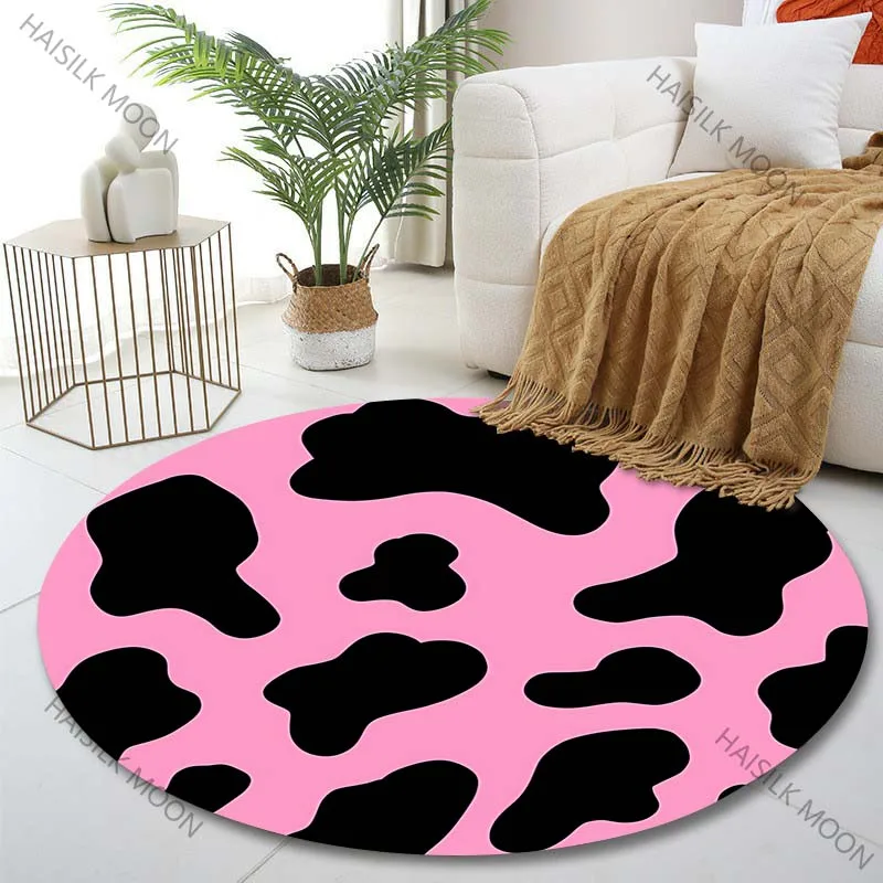 Multiple sizes Pink background black spots Print Round Carpet Living Room Bedroom Table Chair Sofa Decorative Carpet