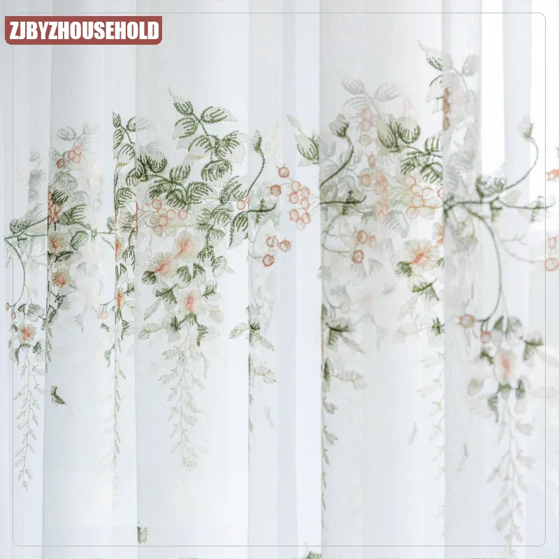 

1 PC European Embroidered Floral Tulle Curtains for Living Room Bedroom Balcony Grape Voile Window Drapes Sheer Partition Door