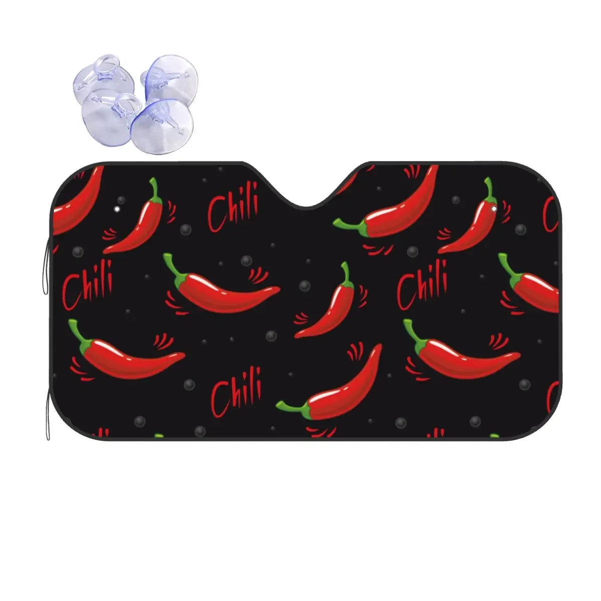 Retro Chili Windshield Sunshade Vegetables Cute Car Front Window Visor 70x130cm Sunshade Visor UV Protector