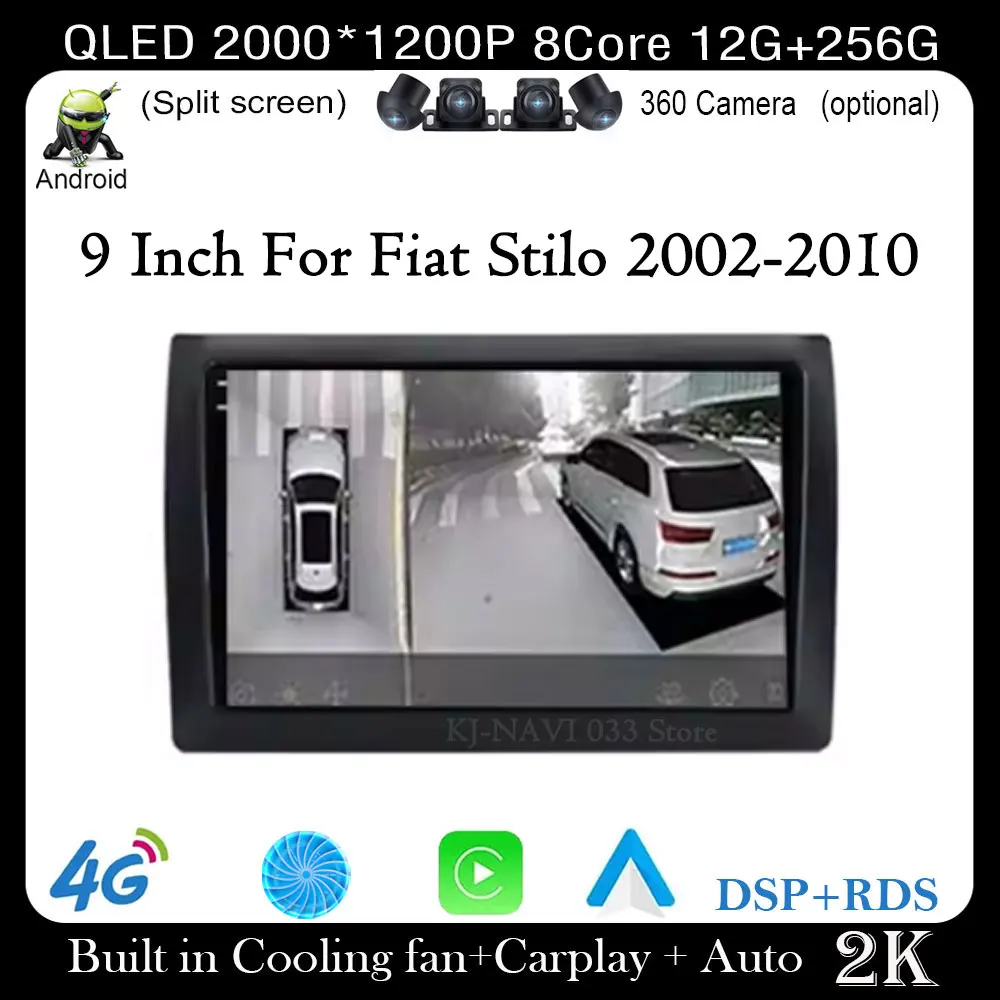 9 Inch DSP For Fiat Stilo 2002-2010 Android 14 Car GPS Navigation Player Autoradio Radio Video WIFI Multimedia Wireless Carplay