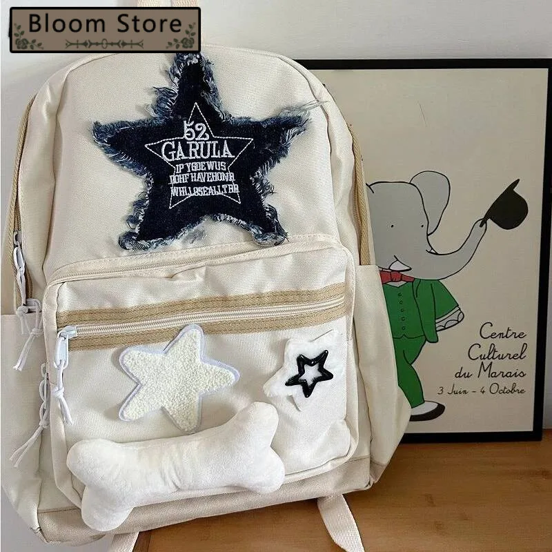 

2025 Trendy Letter Embroidery Bags For Women Casual Students Sweet Preppy Schoolbags Y2k Star Bone All Match Backpacks Japanese