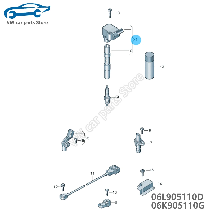 1X Ignition Coil 06L905110D For Audi A3 A4 A5 A6 Q3 For VW GOLF POLO PASSAT B8 1.8T 2.0T 06K905110G 06K905110C 06K905110J