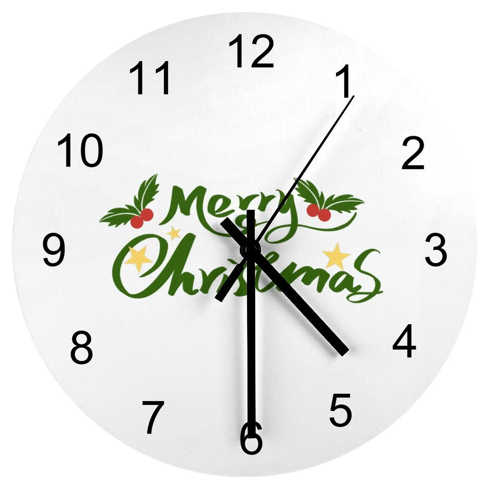 

Nursery Wall Clock Green Christmas words Clocks 12 inch Mute Fashion Round 3D Display Ultra Thin Classic