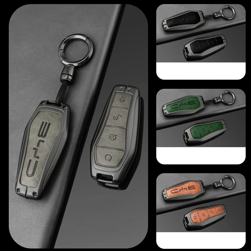 Car Alloy Leather Remote Key Case Fob Cover Holder For BYD Song Plus Atto 3 Han EV Tang DM Qin Seal Dolphin Keychain Accessories