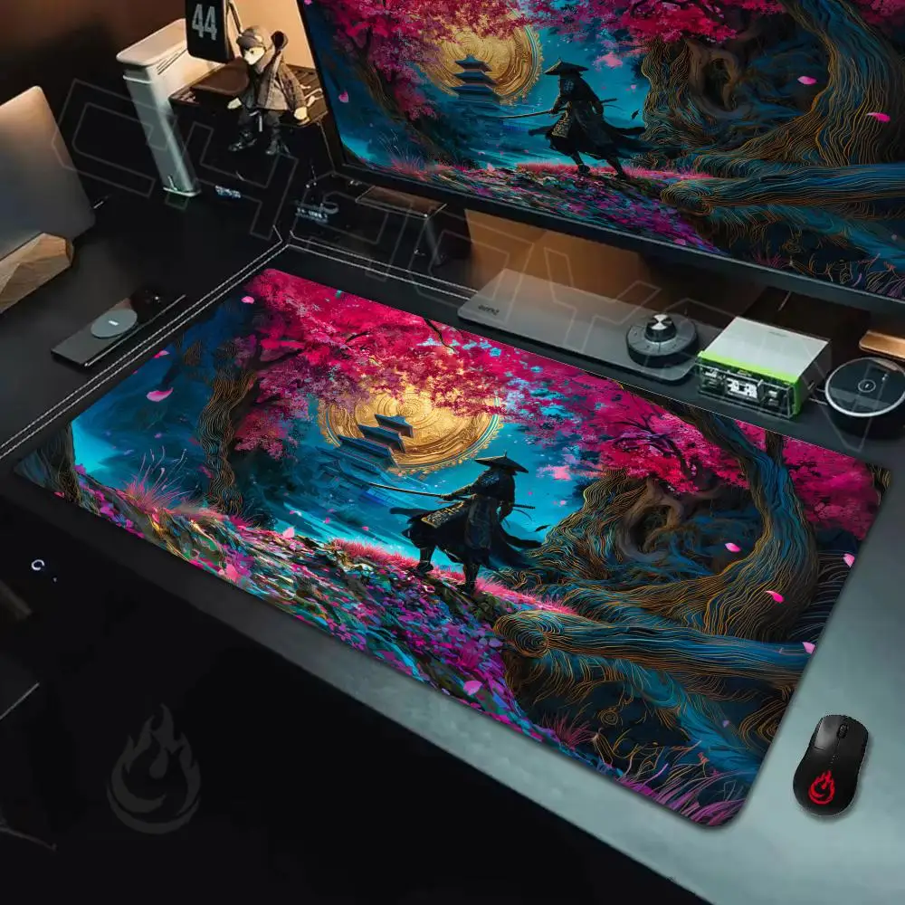 Cherry Blossom Forest and Samurai Mouse Pad Desk Mat Computer Office Carpet xxl mousepad Gamer gaming accessories Keyboard Rug