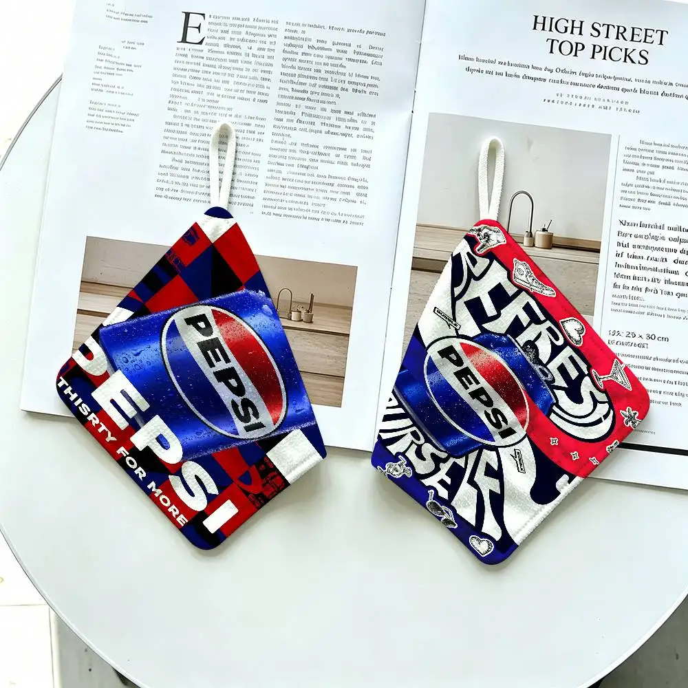 P-pePsi-CC-cOla Polyester Cotton Hand Wiping Towel with Hanging Loop, Lightweight for Home and Commercial Use
