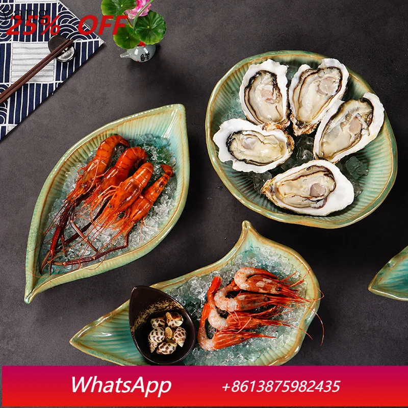 

Yjq 2 packs of sashimi plates, high-end salmon Japanese ceramic tableware, seafood barbecue special plates