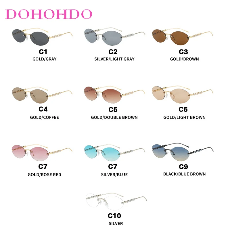 New Fashion Popular Designer Metal Pearl Small Oval Rimless Sunglasses Women Men Driving Outdoor Traveling Eyeglasses UV400 Очки
