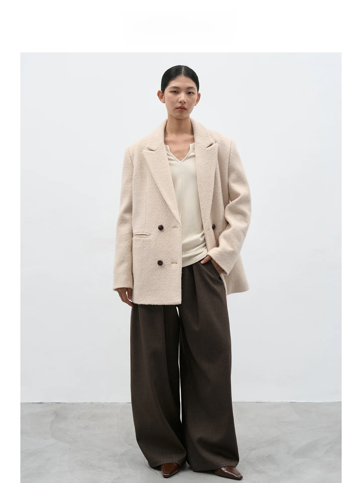 Kurtka damska EIGHTHMONTH August Wheat Color Texture Suit Jaet, luźna, wyszczuplająca, retro, wełniana, codzienna, z długim rękawem, zapinana na jeden guzik.