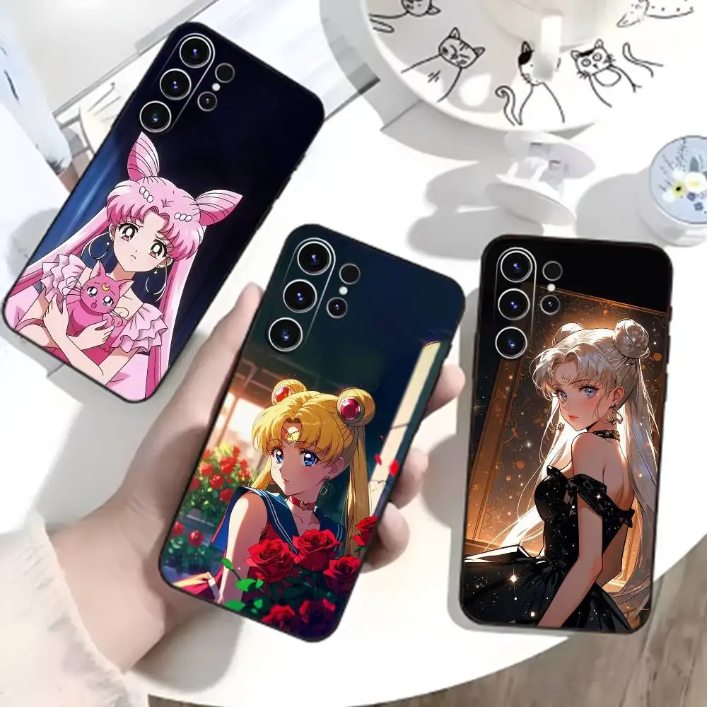 Cartoon P-Sailor Moons Phone Case For Samsung S26,S25,S24,S23,S22,S21,S20,Plus,Fe,Lite,Others Black Cover