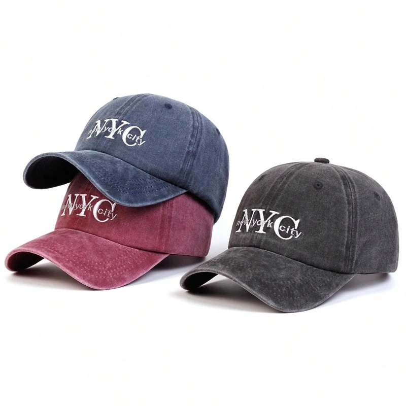 Unisex NYC Letter Embroidery Wash Baseball Caps Spring and Autumn Outdoor Adjustable Casual Hats Sunscreen Hat