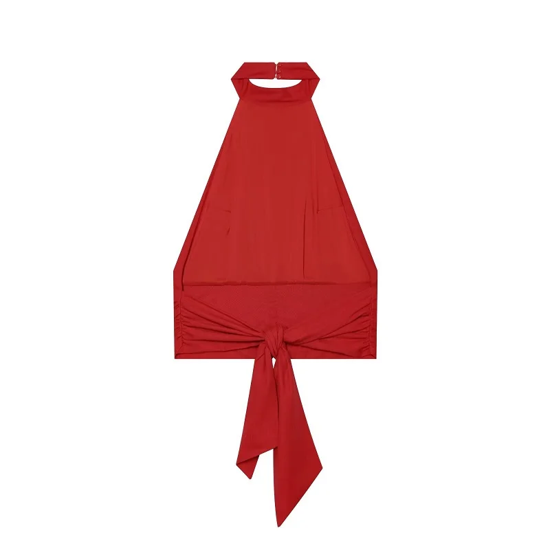 MUJER Rotes Gerades Hosen-Set 2-teilig Damen Sommer Niedrige Taille Damenhosen-Anzug Neckholder Crop Top Damen-Outfit Urlaubshose – Detail 5