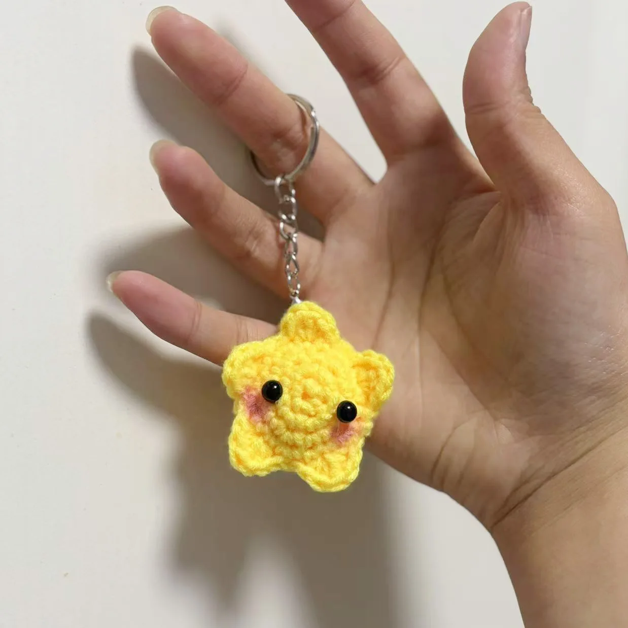 Lovely star key ring, crochet kawaii powder blusher star car key decoration, handmade money bag charm key ring gift lady