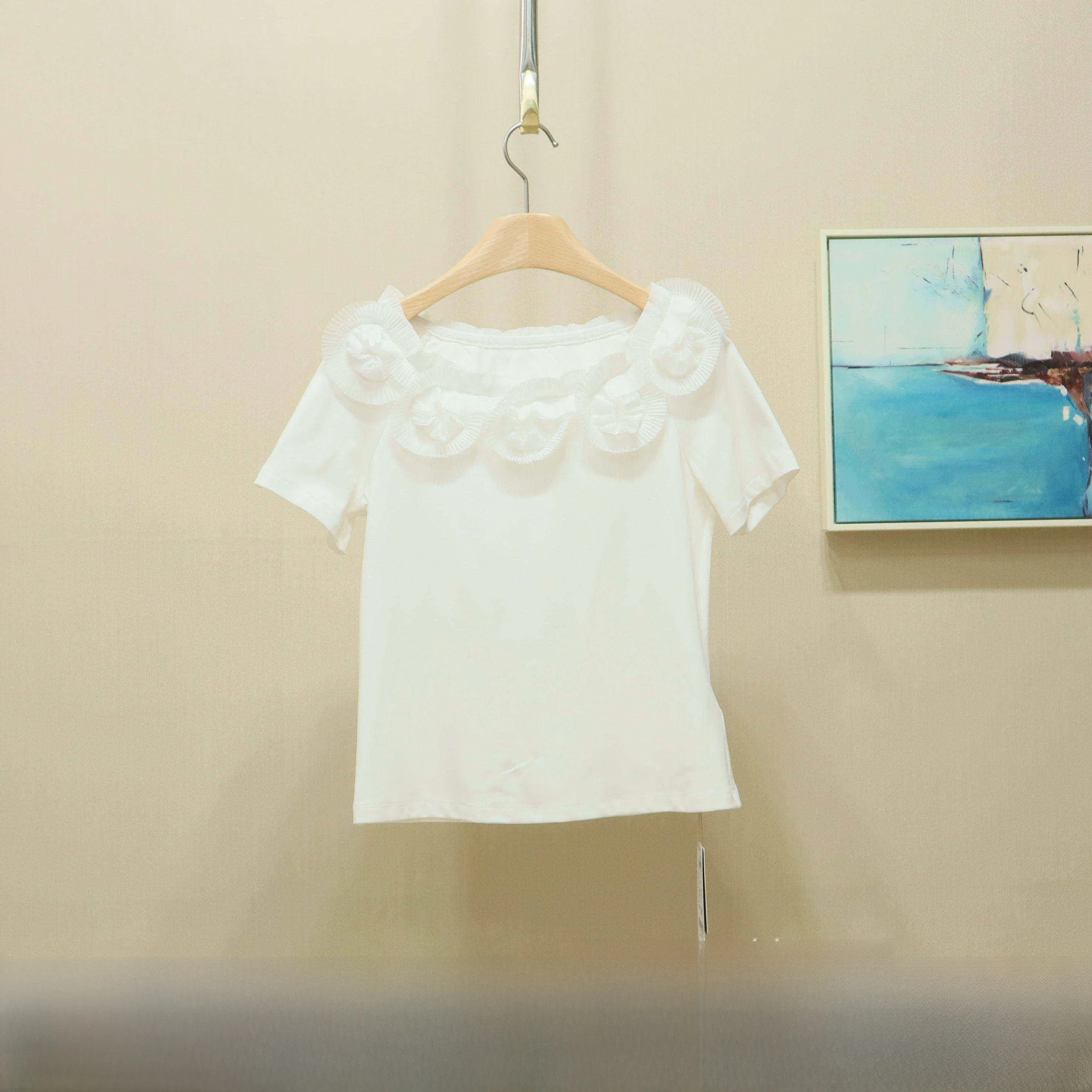 

Fashionable 2025YSING Summer New Style T-Shirt with 3D Floral Design Cotton Blend Short Sleeve Women's Shirt Commute Style