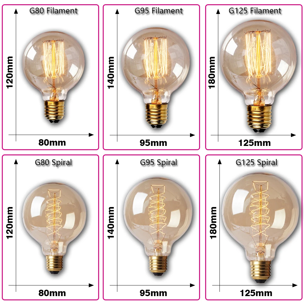 Retro edison lâmpada e27 40w 220v a60 st64 g80 g95 t10 edison lâmpada ampola vintage filamento lâmpada incandescente para decoração de casa