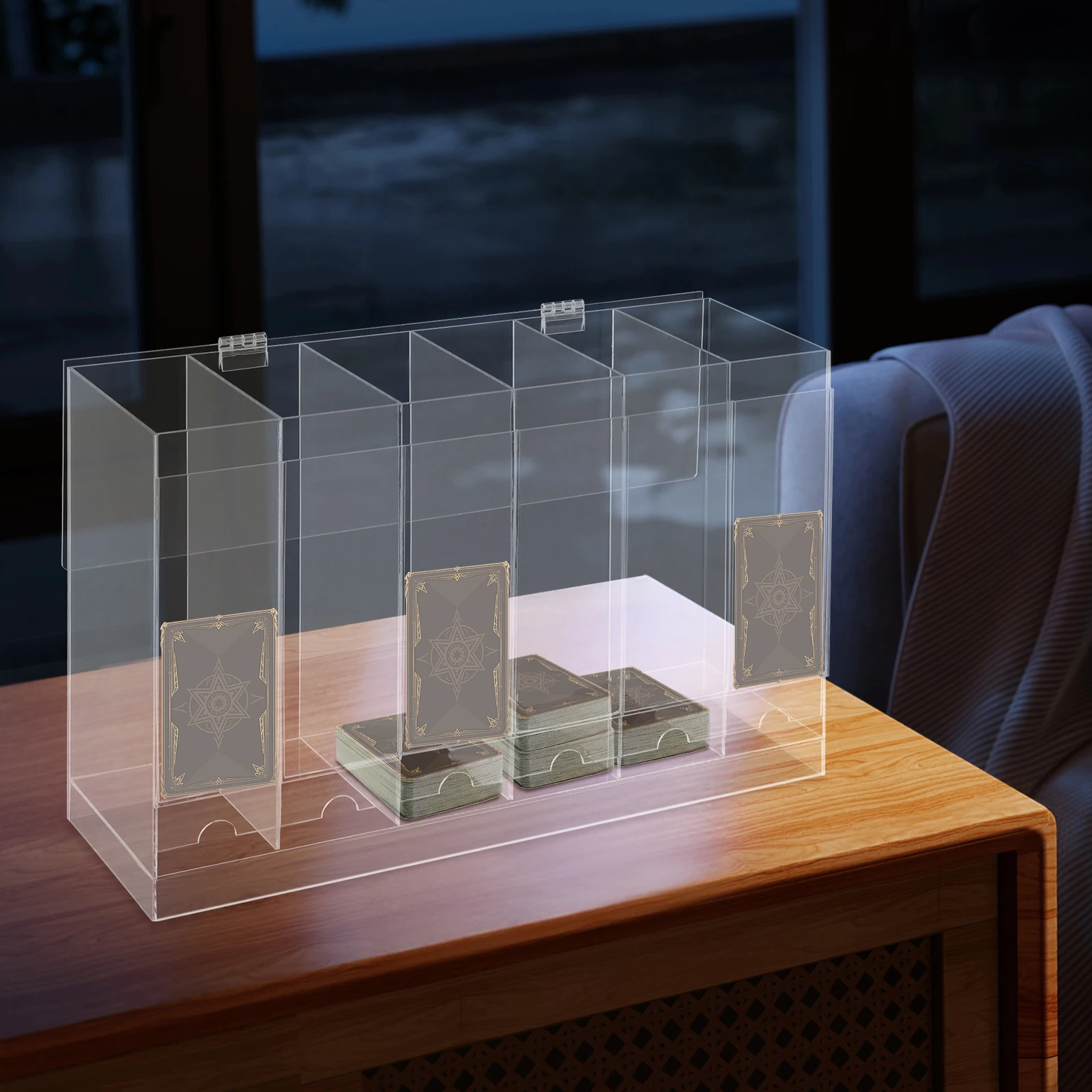 موزع حزمة معزز من الأكريليك مكون من 6 فتحات، وموزع حزمة البطاقات مع غطاء، وحامل عرض لتخزين البطاقات لمحلات البيع بالتجزئة