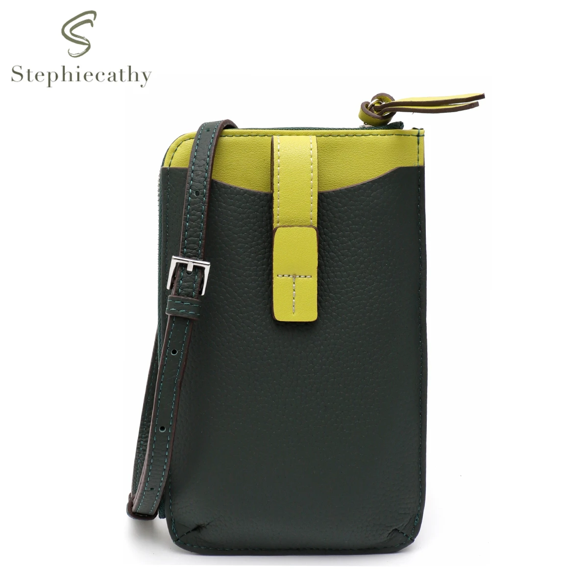 

SC Women Genuine Leather Phone Purse Casual Small Crossbody Shoulder Bag Contrast Color Card Wallet Sling Handbag Zipper Clutch