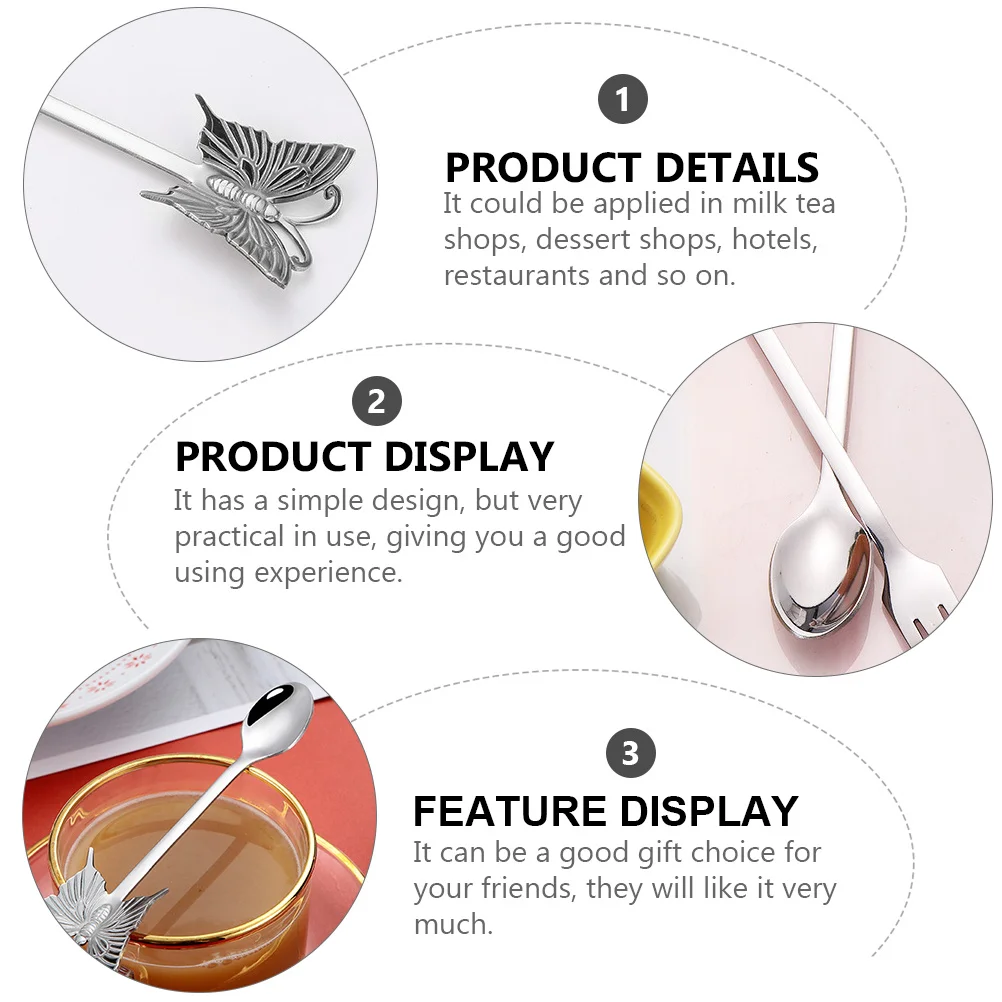 

4Pcs Stainless Steel Creative Butterfly Long Handle Dessert Salad Spoons Scoop for Hotel Home Long Handle Spoon