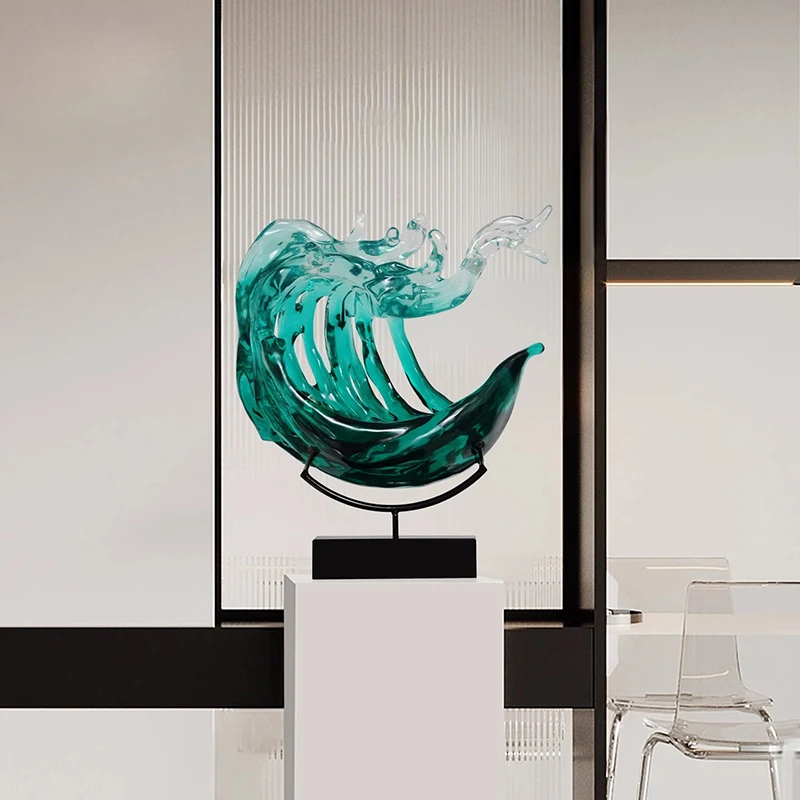 Home Decor Lucky Wave Statue Modern Light Luxury Model Room Living Room Entrance Floor Decor Abstract Transparent Resin Ornament