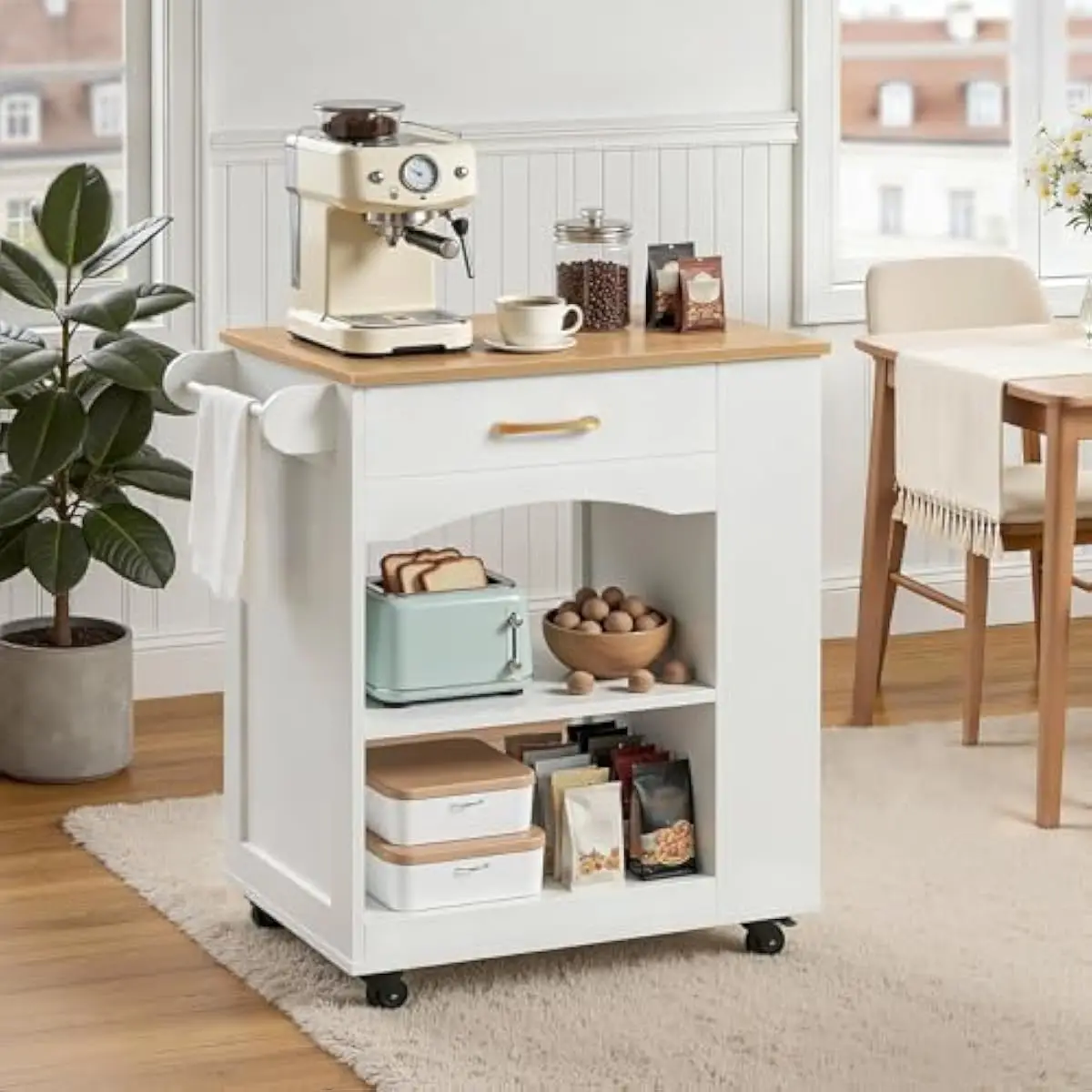 Mobile Kitchen Island on Casters Featuring One Drawer Plus Open Shelving for Versatile Storage Solutions Ideal for Compact Cooki