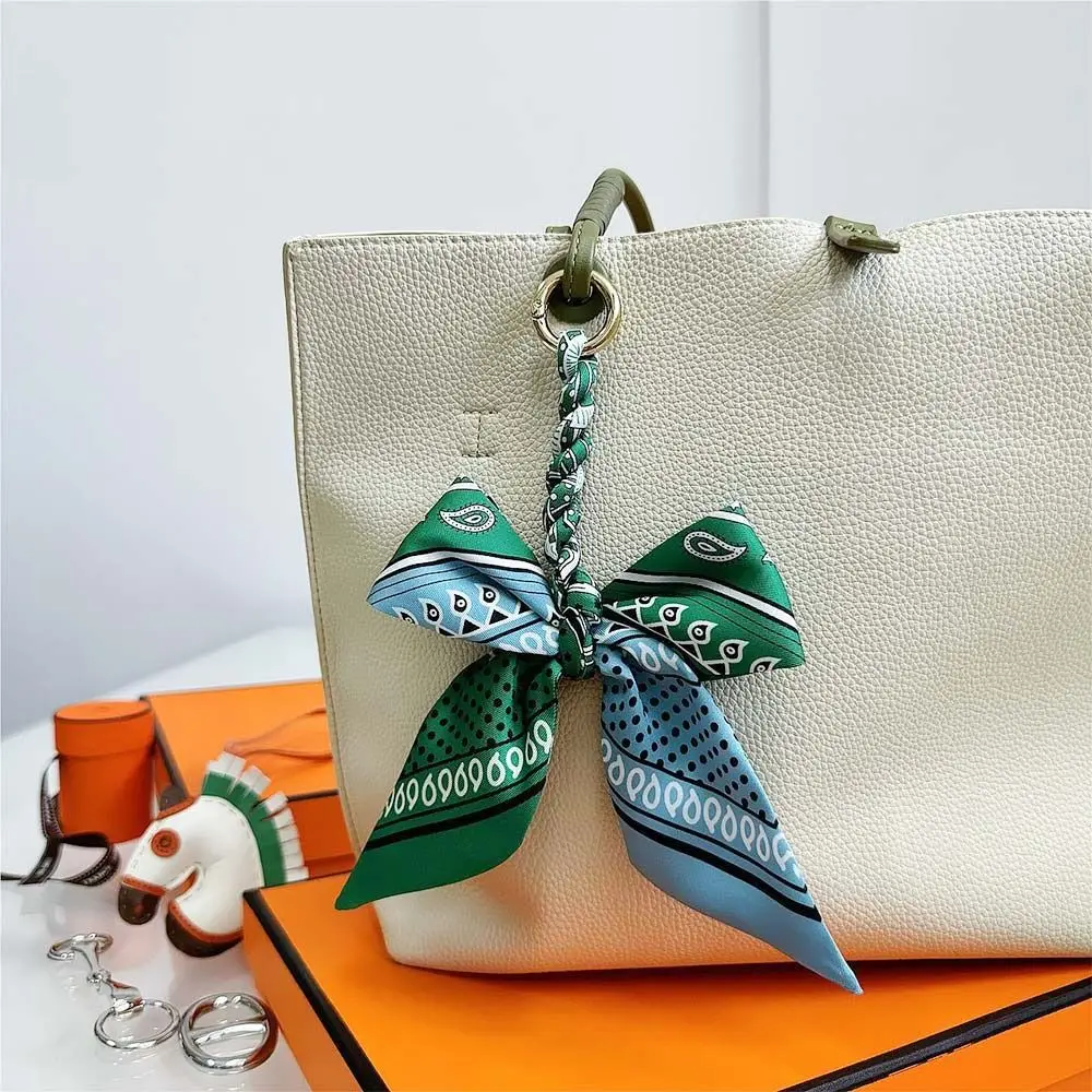 크리 에이 티브 선물 다채로운 실크 스카프 열쇠 고리 활 귀여운 리본 가방 펜던트 장식 Y2K DIY 펜던트 열쇠 고리 쥬얼리 액세서리