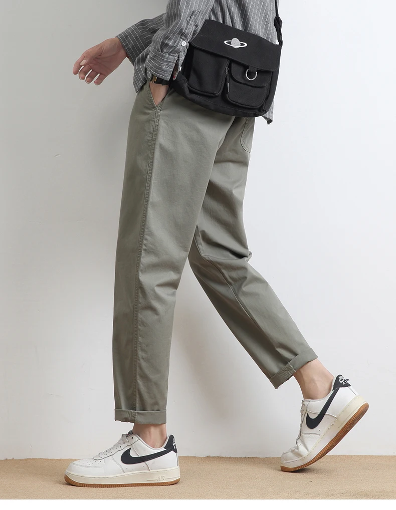 High Quality Summer Thin Men's Casual Pants 95%Cotton Breathable Solid Color Outdoor Elastic Waist Chino Trousers Male Amekaji