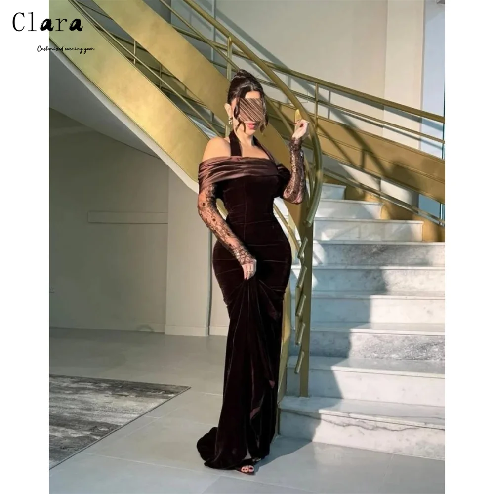 

Clara Custom Brown Lace Fishtail Halter Neck Luxurious Evening Dress 2026 Woman Ball Gown Dress Evening Dresses for Events Women