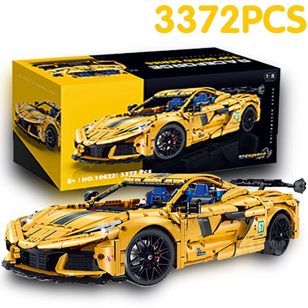 

Новая модель спортивного автомобиля, масштаб 1:8, строительные блоки, 3372 шт., технические кирпичи, желтый автомобильный настольный сборочный набор, игрушка для мальчиков, подарок 2026