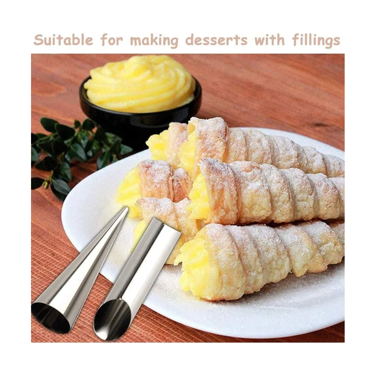 Juego de moldes para hornear Cannoli, juego de moldes de cuerno de crema, moldes de tubo de Cannoli de acero inoxidable, molde para hornear de cono