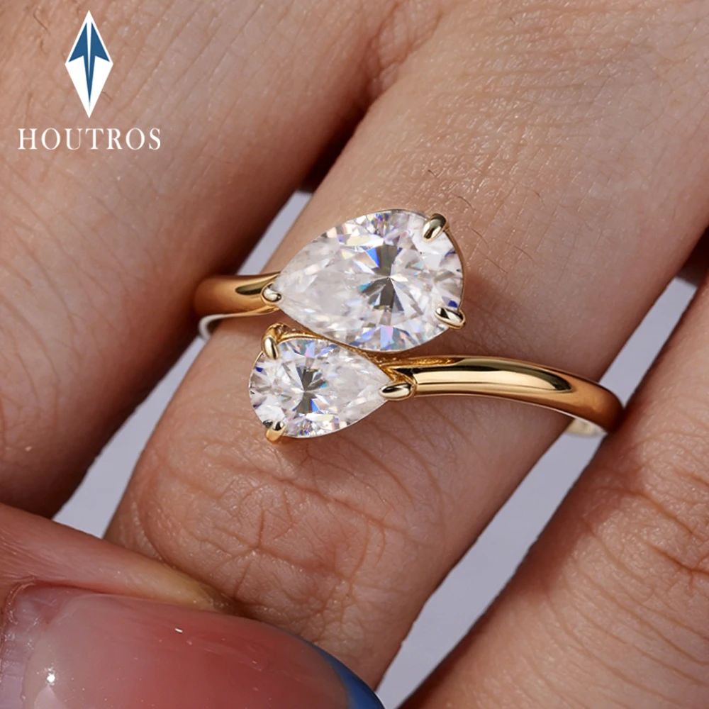 2.8cttw Pear Cut Full Moissanite Ring for Women 925 Sterling Silver Toi Et Moi  Two Stones Ring Wedding Bands Party Fine Jewelry
