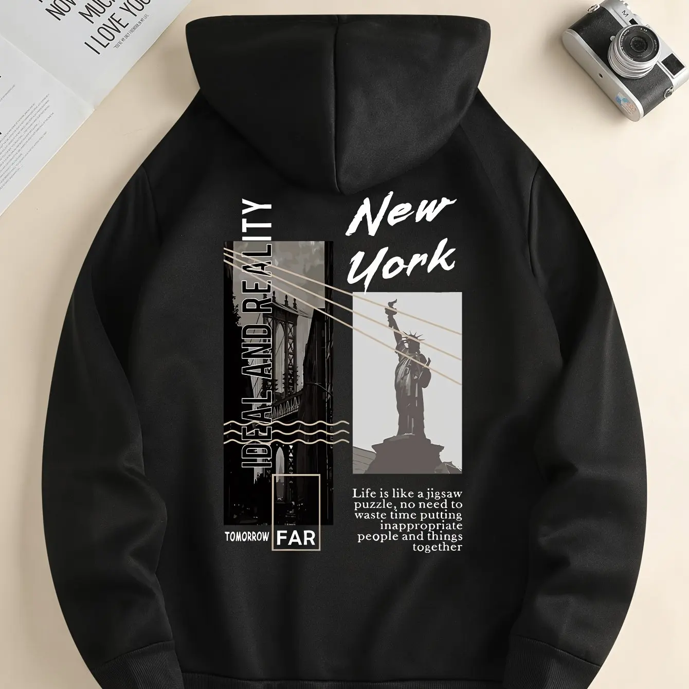 Autumn Hoodie Slogan Printed Long Sleeved Hoodie Unisex Casual Clothing Oversized Streetwear Statue Of Liberty Patterned Clothes