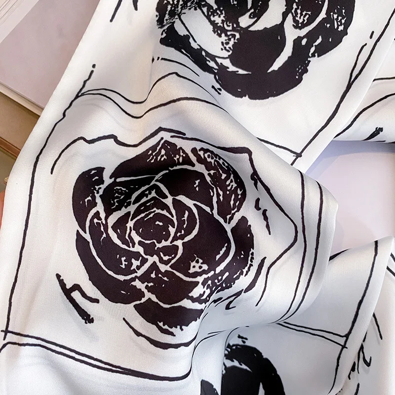 Luxury Brand New Flower Print Silk Scarf Women Tie Bag Headband Hairband Korean Style Neckerchief Ribbon